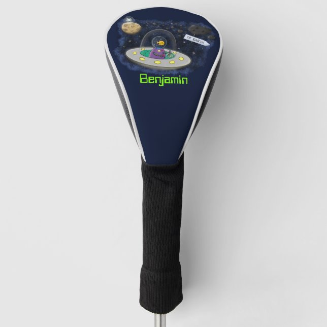 Cute happy fish ufo space cartoon illustration golf head cover (Front)
