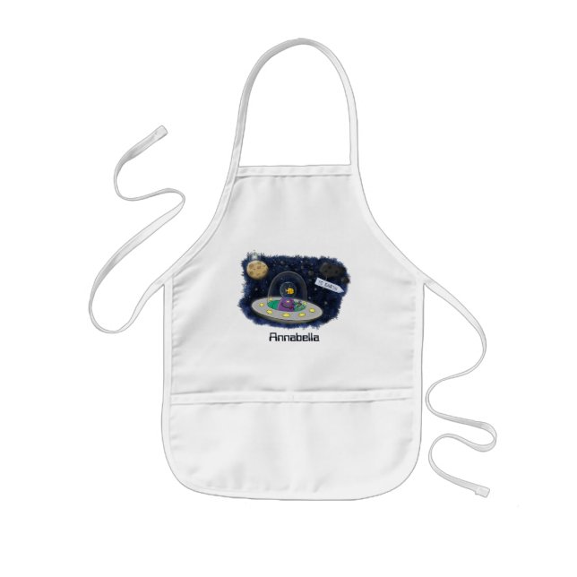 Cute happy fish ufo space cartoon illustration kids apron (Front)