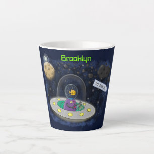 Cute happy fish ufo space cartoon illustration latte mug