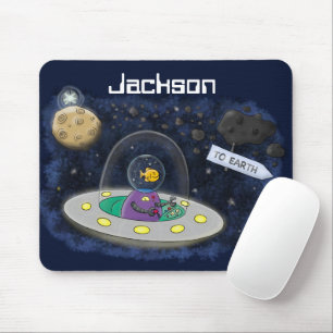 Cute happy fish ufo space cartoon illustration mouse pad