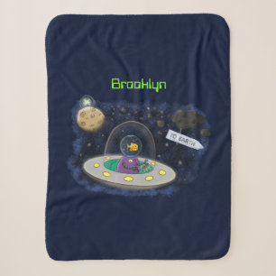 Cute happy fish ufo space cartoon illustration  sherpa blanket