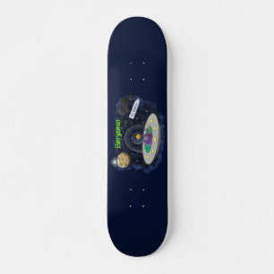 Cute happy fish ufo space cartoon illustration skateboard
