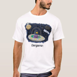 Cute happy fish ufo space cartoon illustration T-Shirt