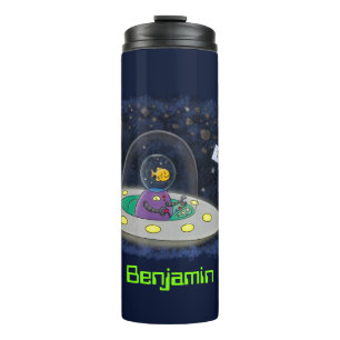 Cute happy fish ufo space cartoon illustration thermal tumbler