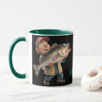 Cute/Happy Fisherman w/a Big Fish Magic Coffee