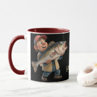 Cute/Happy Fisherman w/a Big Fish Magic Coffee
