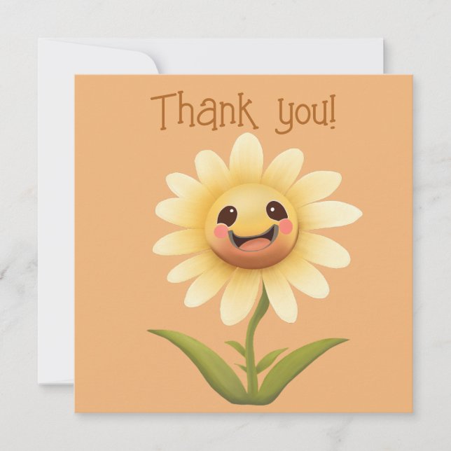 Cute Happy Flower Thank You Card (Front)
