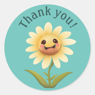 Cute Happy Flower Thank You! Classic Round Sticker
