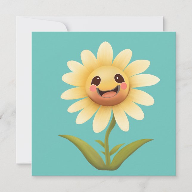 Cute Happy Flower Thankful Thank You Card (Front)