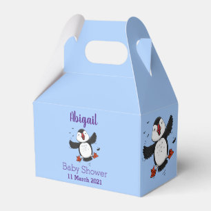 Cute happy flying puffin blue cartoon illustration favor box