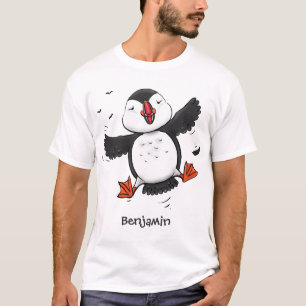 Cute happy flying puffin blue cartoon illustration T-Shirt