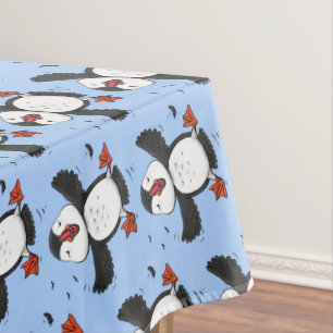 Cute happy flying puffin blue cartoon illustration tablecloth