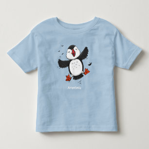 Cute happy flying puffin blue cartoon illustration toddler t-shirt