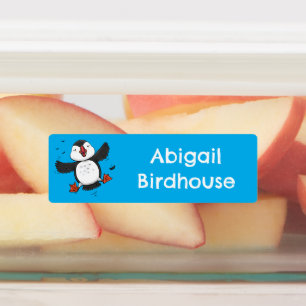 Cute happy flying puffin blue cartoon personalized