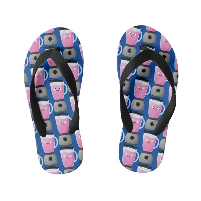 Cute happy food blender kitchen appliance cartoon kid's flip flops (Footbed)