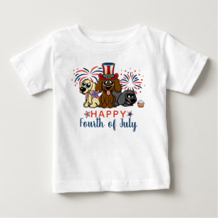 Cute Happy Fourth of July Dogs Fireworks Patriotic Baby T-Shirt