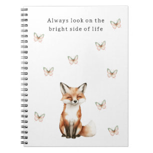 Cute Happy Fox Bright Side Butterflies Notebook