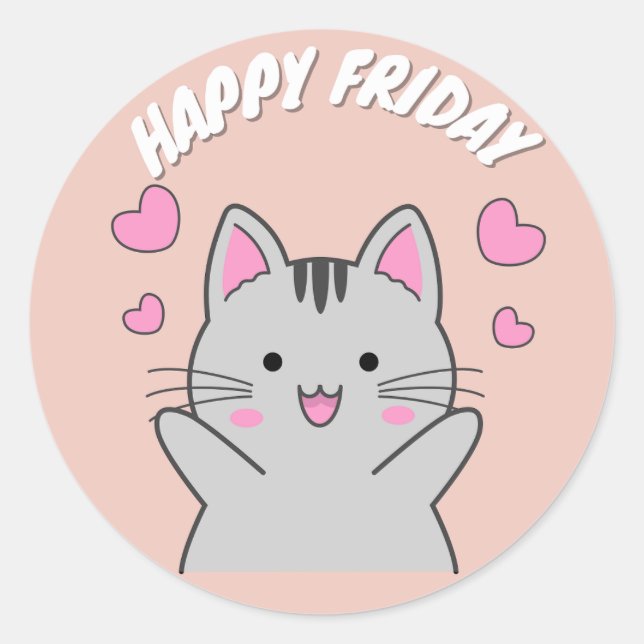 CUTE HAPPY FRIDAY CAT CLASSIC ROUND STICKER (Front)