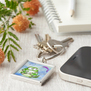 Cute Happy Funny Frog Paraglider - Cartoon Drawing Keychain