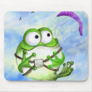 Cute Happy Funny Frog Paraglider - Cartoon Drawing Mouse Pad