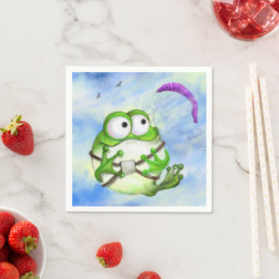 Cute Happy Funny Frog Paraglider - Cartoon Drawing Napkin