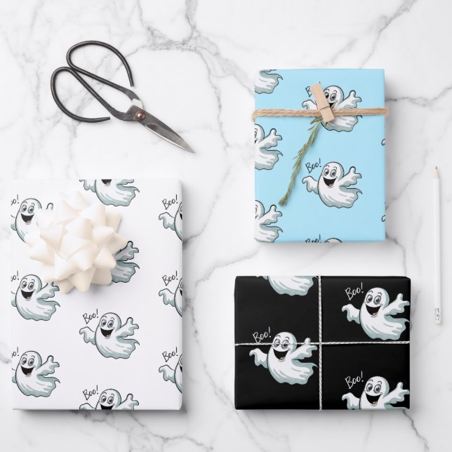 Cute Happy Ghost Wrapping Paper Sheet (Front)