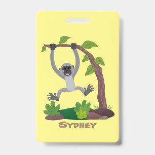 Cute happy gibbon ape cartoon illustration badge