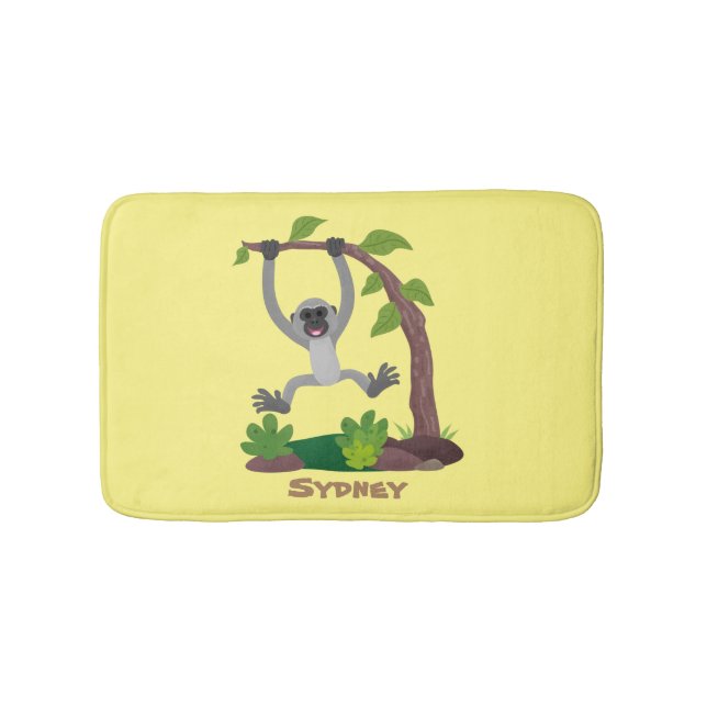 Cute happy gibbon ape cartoon illustration bath mat (Front)