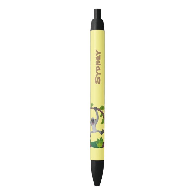 Cute happy gibbon ape cartoon illustration black ink pen (Front Vertical)