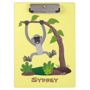 Cute happy gibbon ape cartoon illustration clipboard