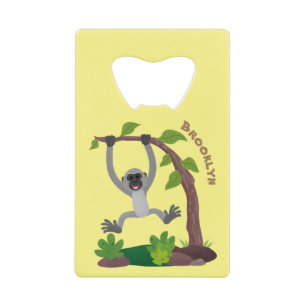 Cute happy gibbon ape cartoon illustration credit card bottle opener