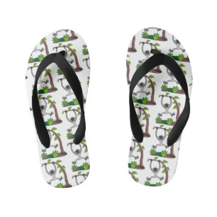 Cute happy gibbon ape cartoon illustration kid's flip flops