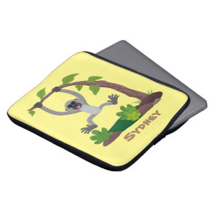 Cute happy gibbon ape cartoon illustration laptop sleeve