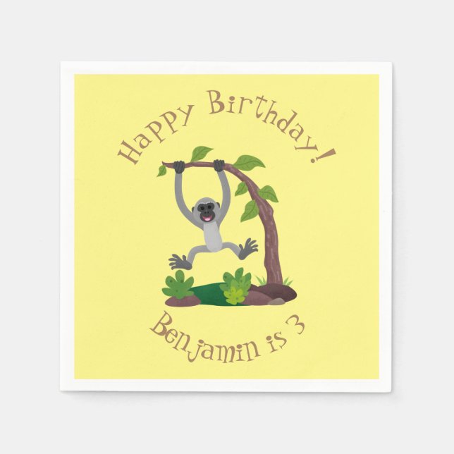 Cute happy gibbon ape cartoon illustration napkin (Front)