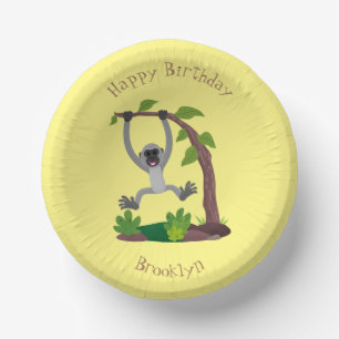 Cute happy gibbon ape cartoon illustration paper plate