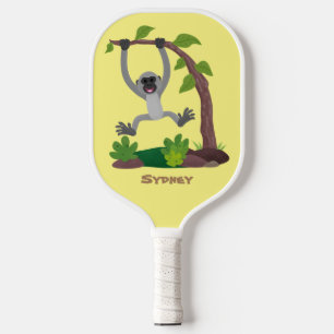 Cute happy gibbon ape cartoon illustration pickleball paddle