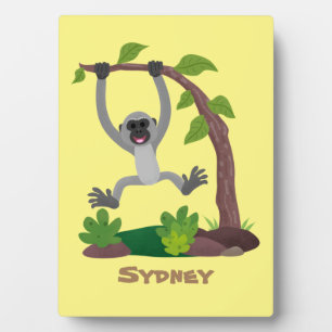 Cute happy gibbon ape cartoon illustration plaque