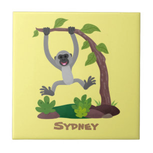 Cute happy gibbon ape cartoon illustration tile