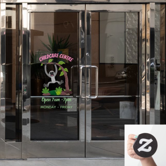 Cute happy gibbon ape cartoon illustration window cling (Office Door)