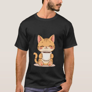 Cute Happy Ginger Cat Sips Warm Coffee Mug ✨🐾☕ T-Shirt