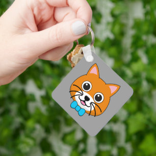 Cute Happy Ginger Cat with Papillon Keychain