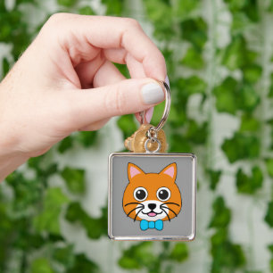 Cute Happy Ginger Cat with Papillon Keychain