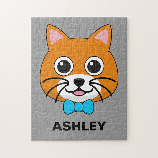 Cute Happy Ginger Cat with Papillon | Personalize Jigsaw Puzzle (Vertical)