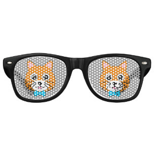 Cute Happy Ginger Cat with Papillon Retro Sunglasses