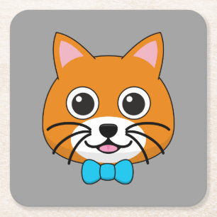 Cute Happy Ginger Cat with Papillon Square Paper Coaster