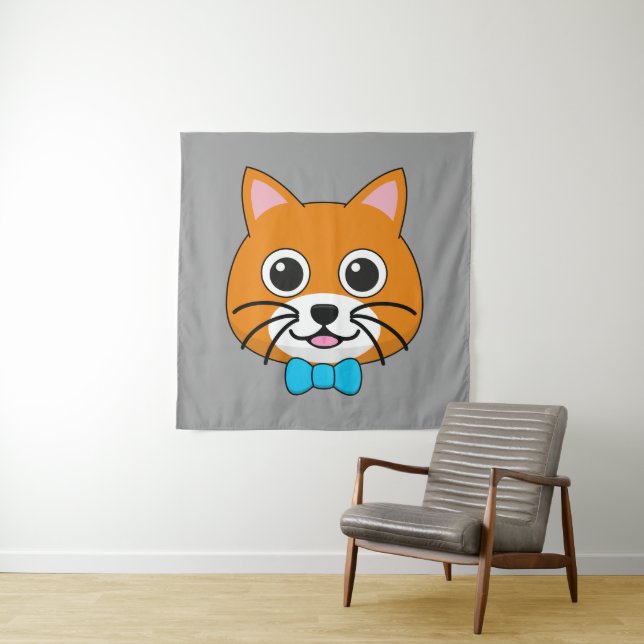 Cute Happy Ginger Cat with Papillon Tapestry (In Situ)