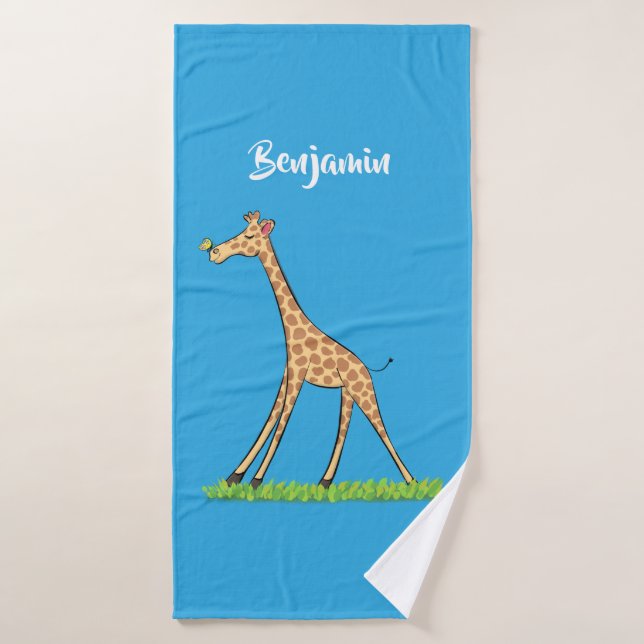 Cute happy giraffe with butterfly cartoon bath towel set (Bath Towel)