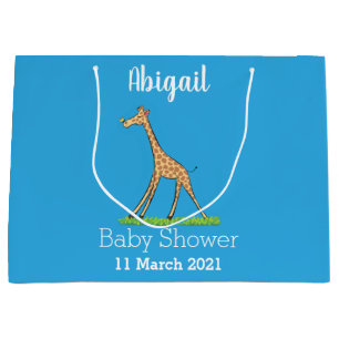Cute happy giraffe with butterfly cartoon large gift bag