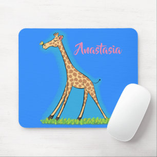 Cute happy giraffe with butterfly cartoon mouse pad