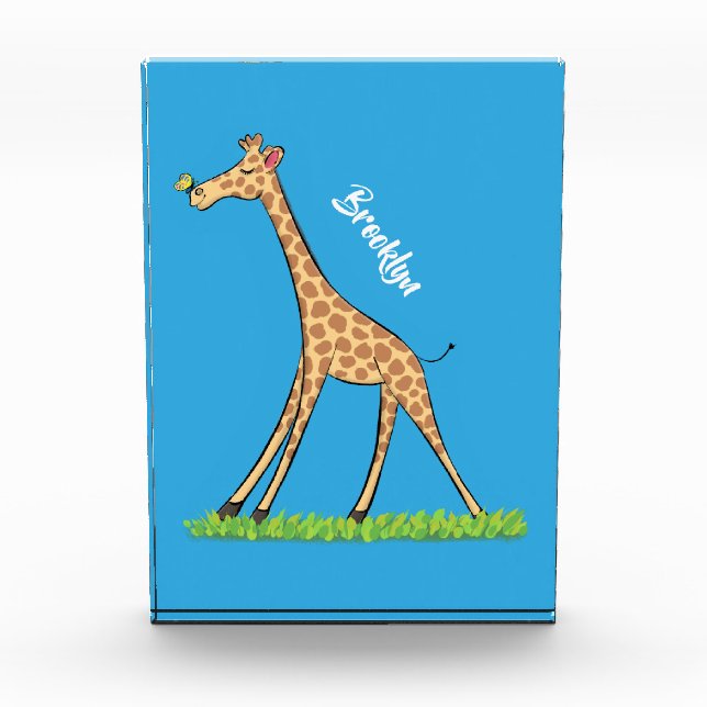 Cute happy giraffe with butterfly cartoon photo block (Front)